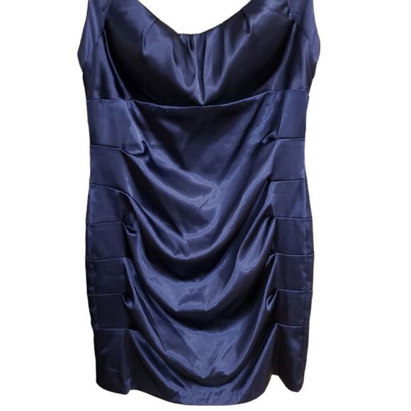 Windsor Metallic Blue Satin Side Pleats Tie Around Bodycon Dress Size 13 NWT - Picture 3 of 16